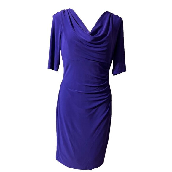 Ralph Lauren Dress Royal Purple Large 10 12 Short Sleeve Stretch Sheath Washable - Picture 2 of 6